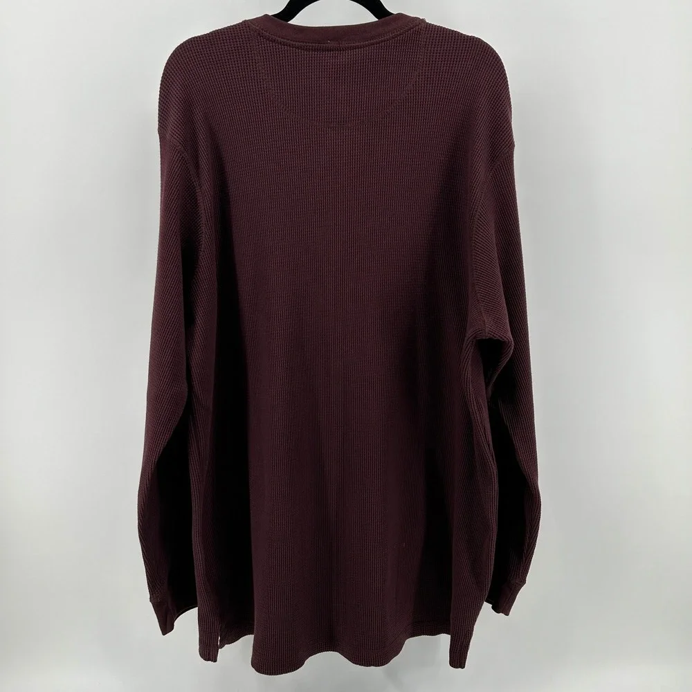 Outdoor Life Burgundy Waffle Knit Long Sleeve Henley Shirt Men XXL Casual Rustic